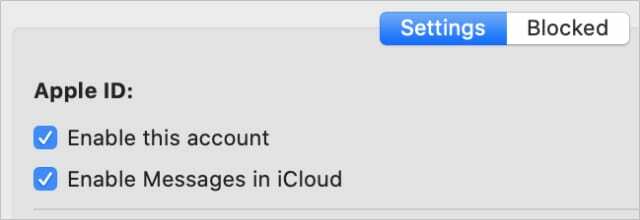 Cochez la case de ce compte dans les préférences de messages sur Mac