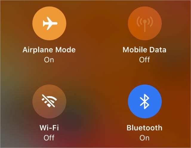 Modalità aereo attivata da iPhone Control Center