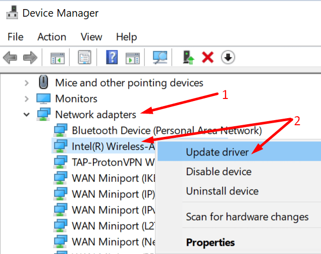 Oppdater driveren for intel trådløs adapter