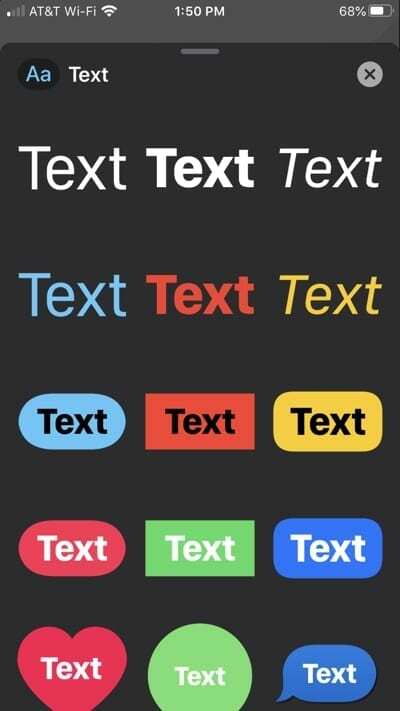 Etykiety tekstowe FaceTime iPhone