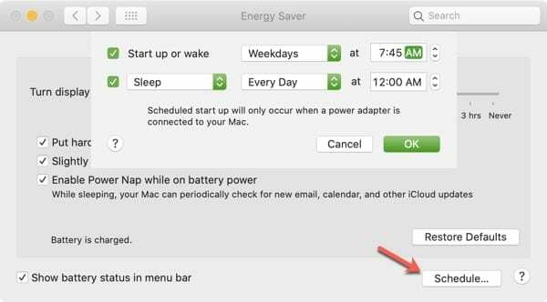 Mac Energy Saver Timeplan