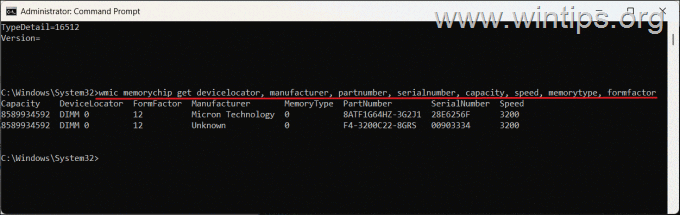 ค้นหาประเภท Ram, รุ่น, ความเร็วใน command prompt