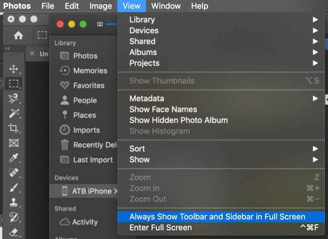 วิธีแสดงแถบด้านข้างและแถบเครื่องมือในแอพ Photos ของ Mac สำหรับ macOS