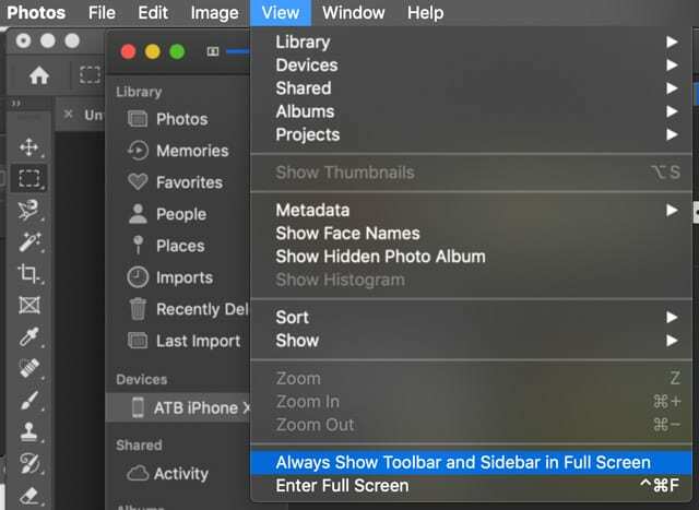 cómo mostrar la barra lateral y la barra de herramientas en la aplicación Fotos de Mac para macOS