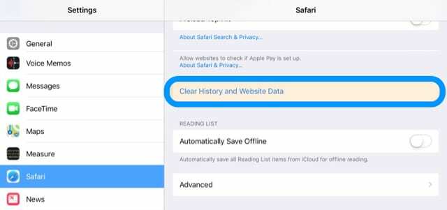 Wyczyść historię i dane witryny na iPadzie