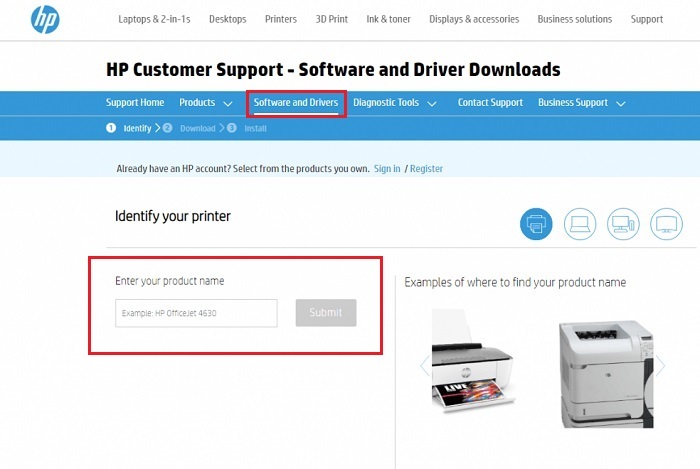 Masukkan Model Printer yang Tepat dan unduh driver HP yang sesuai