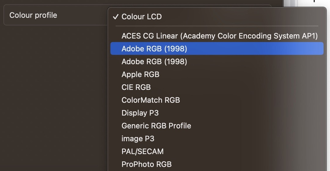 Scegli il tuo profilo colore Mac Screenshot