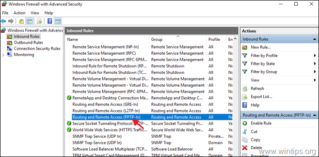 WindowsファイアウォールでPPTP接続を許可する