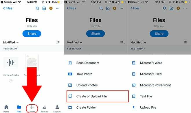 Дропбок Креирајте датотеке
