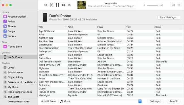 Lokale Musik auf dem iPhone, die in der Musik-App angezeigt wird