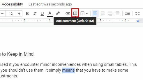 टिप्पणी जोड़ें Google डॉक्स