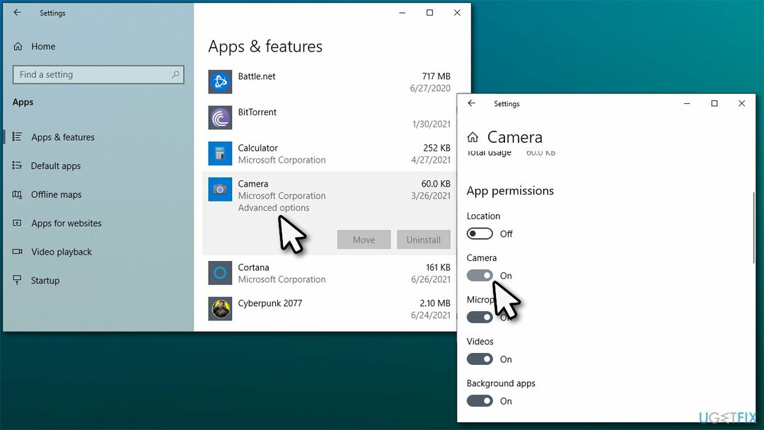 Consenti alle app di accedere alla fotocamera