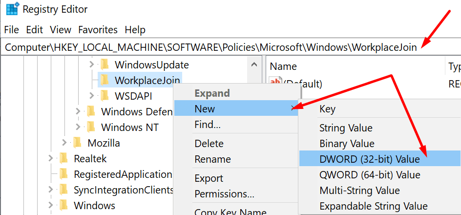 werkplekword lid van het Windows-register