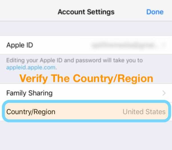 nastavení země a regionu Apple id