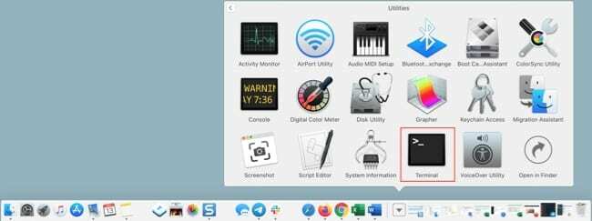 เปิด Terminal จากแอพพลิเคชั่นใน Dock ของคุณ