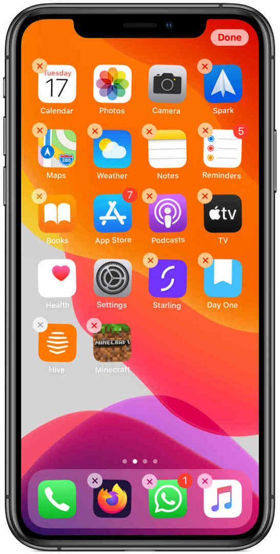iPhone Rediģēt sākuma ekrāna X pogas