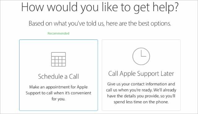 Anrufoptionen für den Apple Support