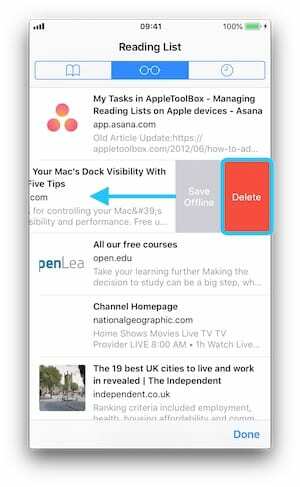 Captură de ecran a unui iPhone care glisează pentru a dezvălui butonul Ștergere
