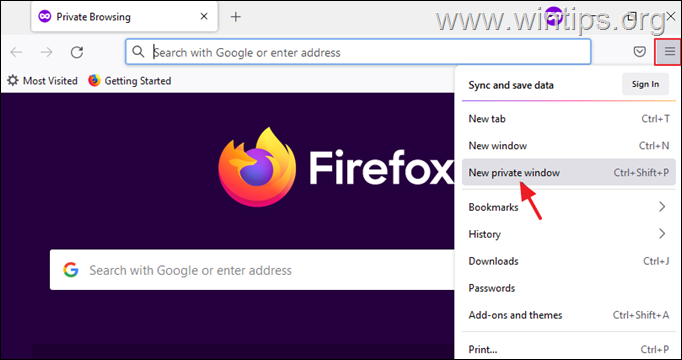 Firefox jauns privāts logs