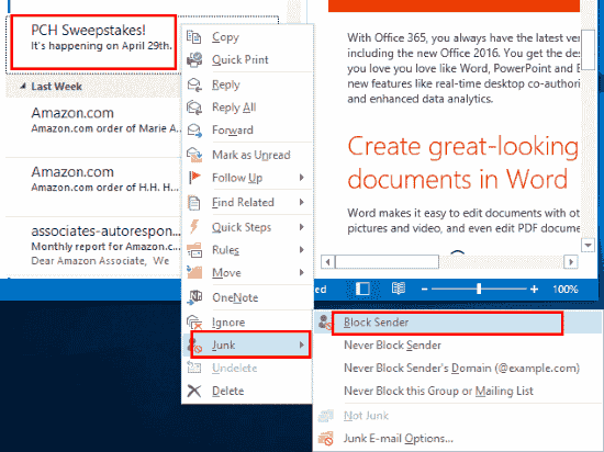 Nadawca blokowania programu Outlook