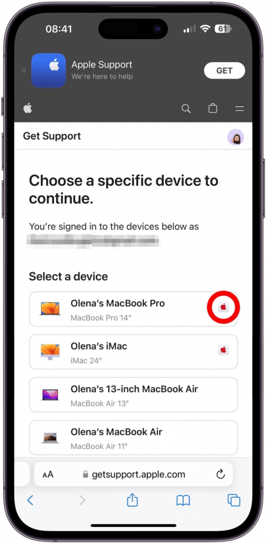 Een snelle manier om te zien of je AppleCare of AppleCare Plus hebt, kijk of er een klein Apple-logo naast je apparaat staat.