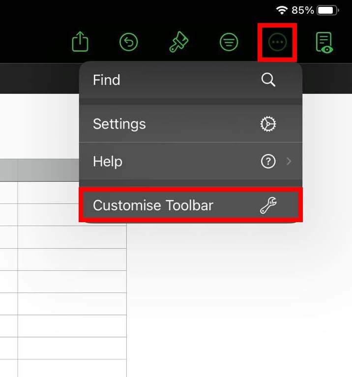 Personalizar el menú de la barra de herramientas