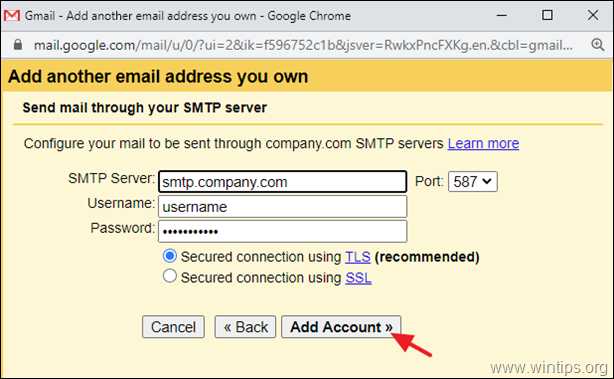 Siųskite laiškus per savo SMTP serverį