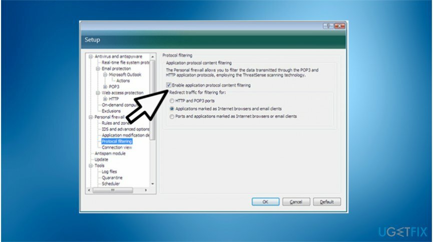 השבת את סינון הפרוטוקול בתוכנת האנטי-וירוס שלך