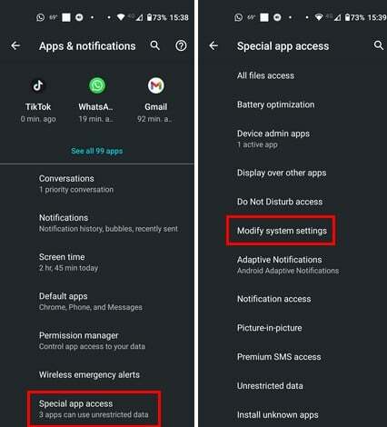 Modificar a opção de configurações do sistema no Android