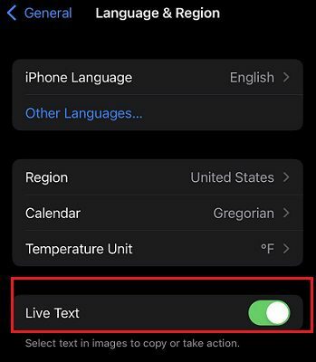 Nastavitve Live-Text-iphone