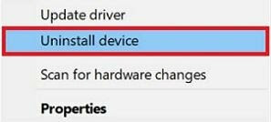 Z rozbaľovacieho zoznamu vyberte možnosť Uninstall Device Option