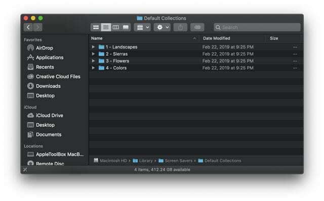standard skjermbildesamlinger i macOS Mojave