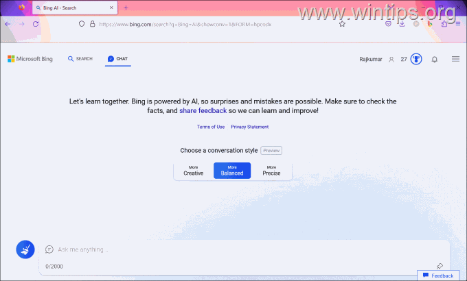 A Bing AI Chat használata a frirefoxban