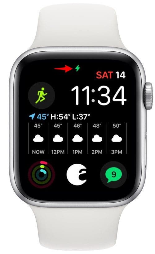 Zaļā zibens skrūves ikona Apple Watch pulkstenī