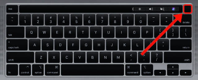 Keyboard MacBook menyoroti tombol daya Touch ID