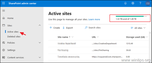 Προβολή μεγέθους αποθήκευσης SharePoint