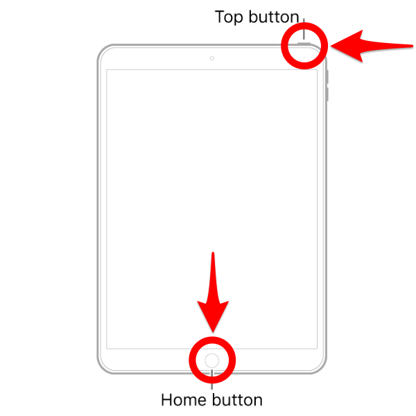 Нажмите и удерживайте кнопку «Домой» и верхнюю кнопку.