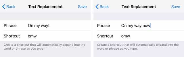 zmeniť klávesovú skratku na nahradenie textu na iPhone