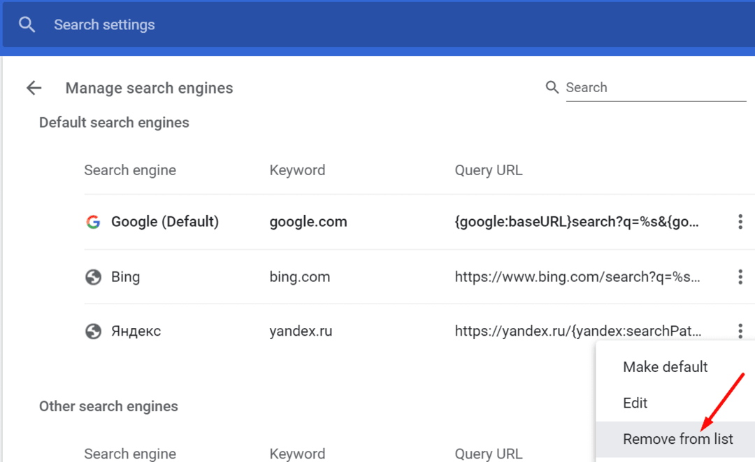 Chrome administrar motores de búsqueda