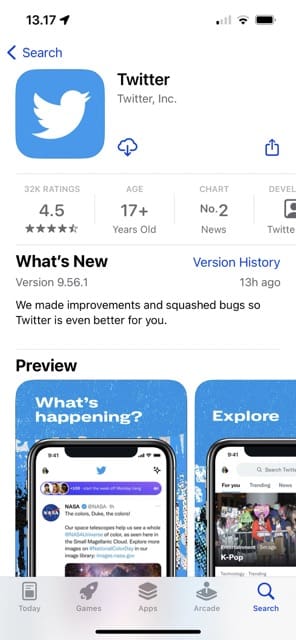 Schermata dell'app nell'App Store