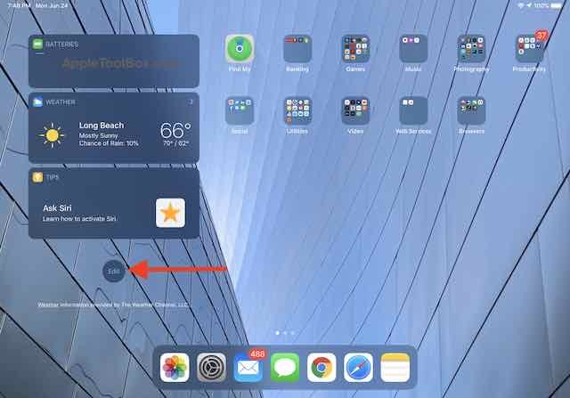 إزالة الحاجيات من شاشة iPadOS الرئيسية