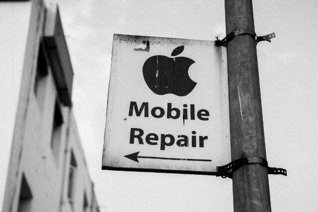 Apple mobilā remontdarbnīcas zīme.