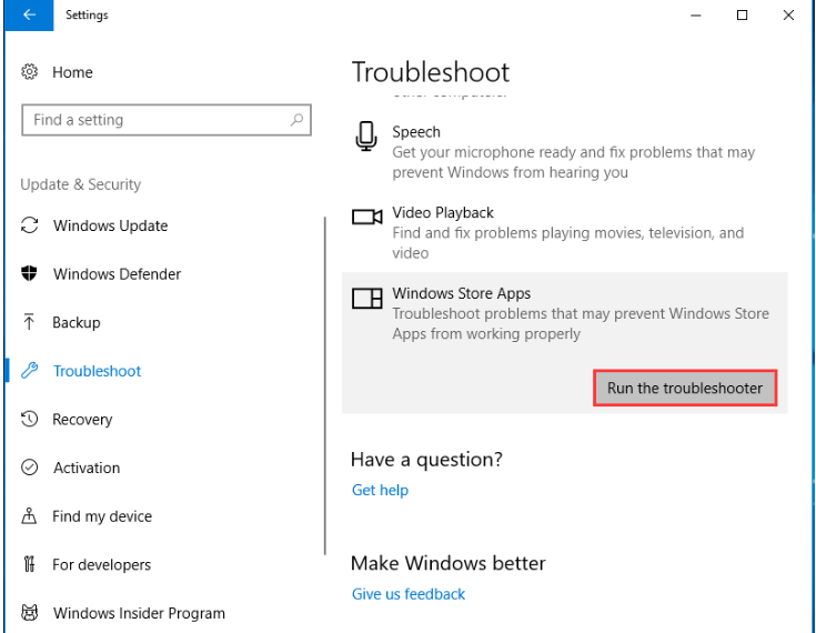 Windows Store-alkalmazások – Futtassa a hibaelhárítót