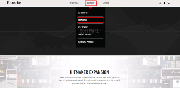 Focursite - Odaberite Support i kliknite na Download