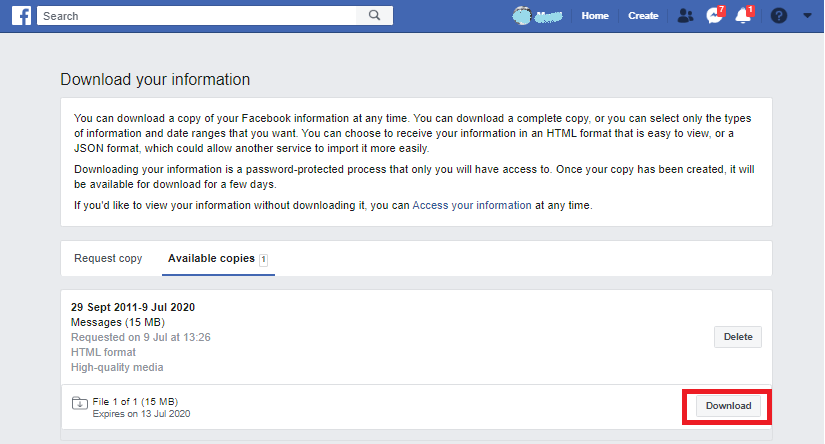 Kustutatud Facebooki sõnumite taastamine