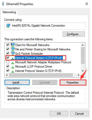 Властивості протоколу Інтернету версії 4 (TCP-IPv4).
