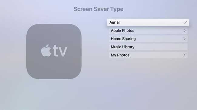 เลือกโปรแกรมรักษาหน้าจอทางอากาศสำหรับ Apple TV