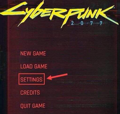 Klicken Sie auf das Einstellungsmenü von Cyberpunk 2077