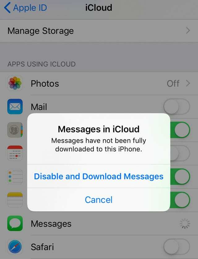 iPhone vai iPad ierīcē izslēdziet lietotni Ziņojumi pakalpojumā iCloud 