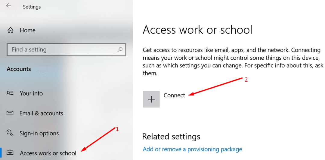 Достъп до работни или училищни акаунти в Windows 10